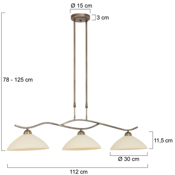Steinhauer Capri hanglamp - drielichts - 112 cm breed - kap Ø30 cm - E27 - brons - Afbeelding 6