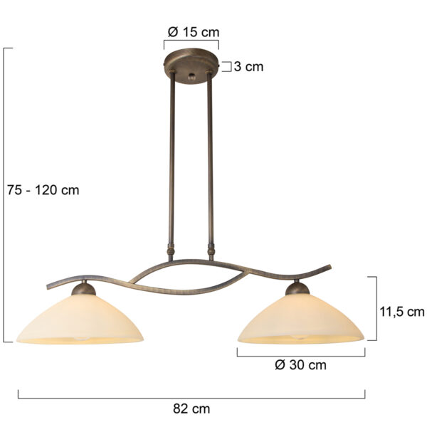 Steinhauer Capri hanglamp - tweelichts - 80 cm breed - E27 - kap Ø30 cm - brons - Image 6
