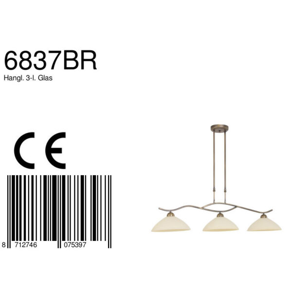 Steinhauer Capri hanglamp - drielichts - 112 cm breed - kap Ø30 cm - E27 - brons - Afbeelding 7