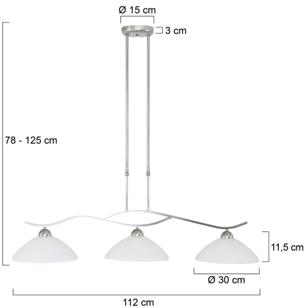 Steinhauer Capri hanglamp - drielichts - 112 cm breed - kap Ø30 cm - E27 - staal - Image 7