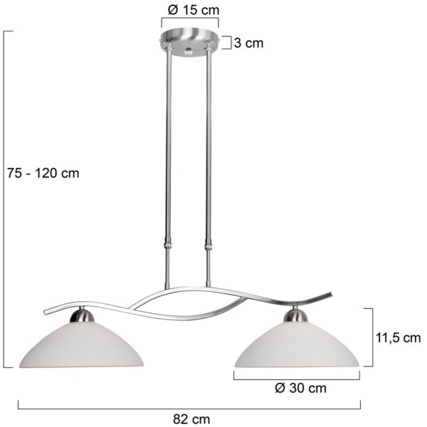 Steinhauer Capri hanglamp - tweelichts - 80 cm breed - E27 - kap Ø30 cm - staal - Image 7