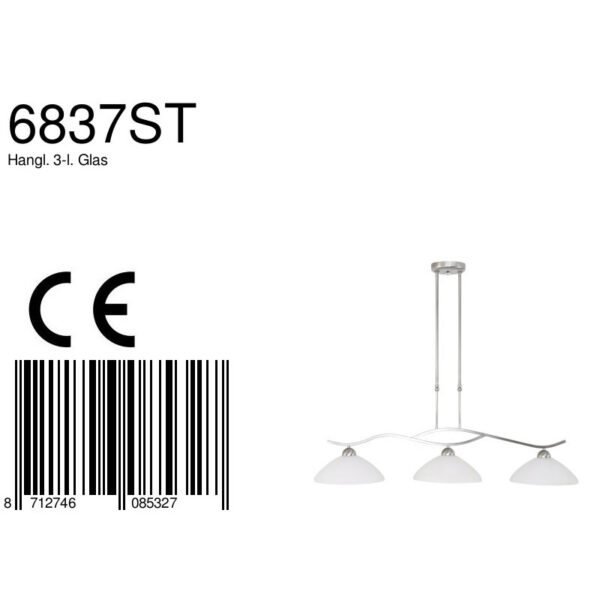 Steinhauer Capri hanglamp - drielichts - 112 cm breed - kap Ø30 cm - E27 - staal - Image 8