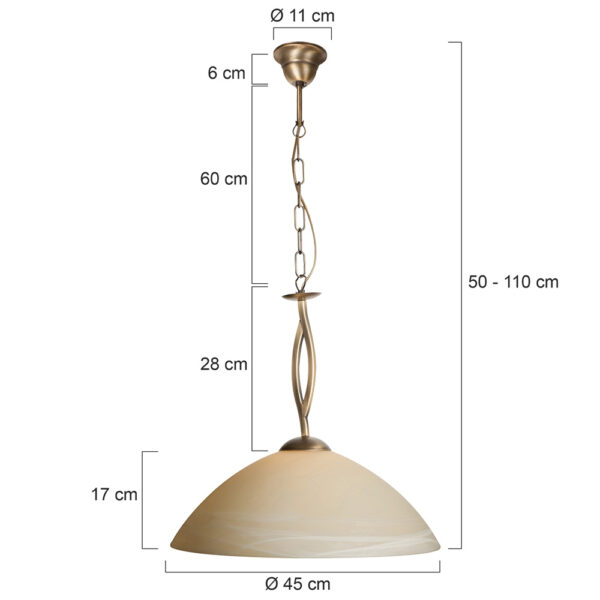 Steinhauer Capri hanglamp - Ø45 cm - glazen kap - E27 - brons - Image 6