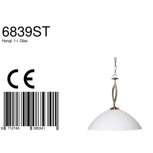 Steinhauer Capri hanglamp - Ø45 cm - glazen kap - E27 - staal - Image 7
