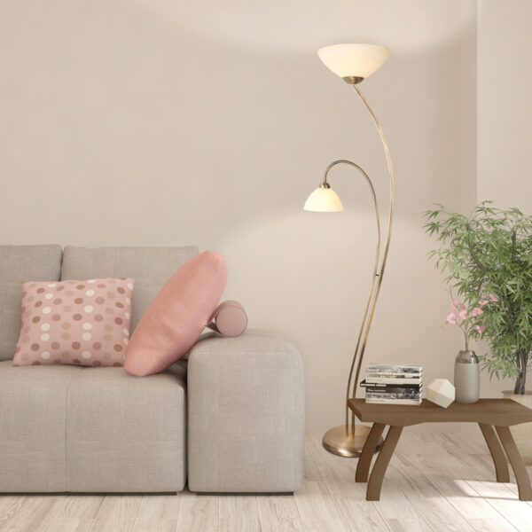 Steinhauer Capri vloerlamp - 183 cm hoog - uplight en leeslicht - brons met glas - Afbeelding 2