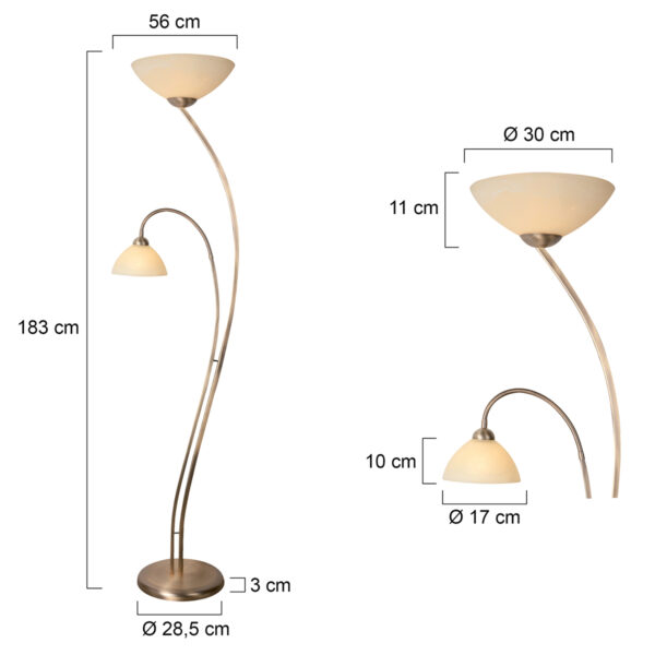 Steinhauer Capri vloerlamp - 183 cm hoog - uplight en leeslicht - brons met glas - Afbeelding 6