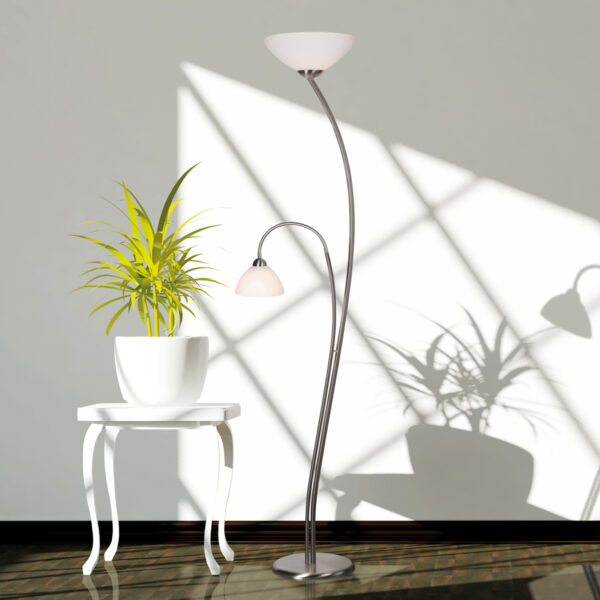 Steinhauer Capri sierlijke vloerlamp met leesarm - 183 cm hoog - E27 - tweelichts - staal - Afbeelding 2
