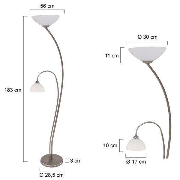 Steinhauer Capri sierlijke vloerlamp met leesarm - 183 cm hoog - E27 - tweelichts - staal - Afbeelding 6