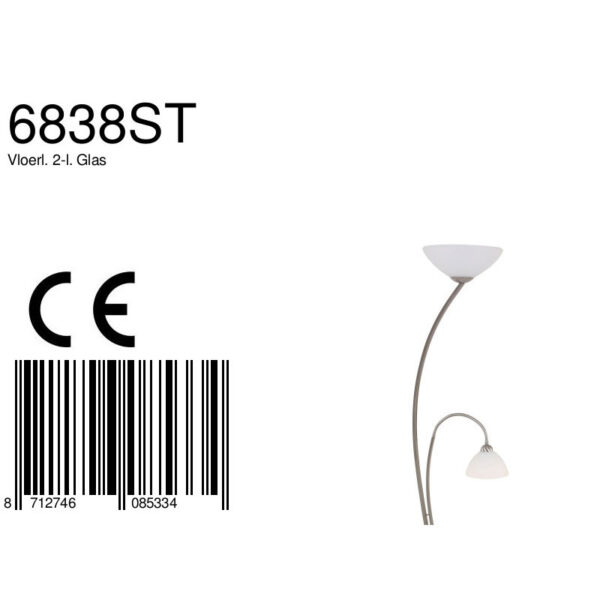 Steinhauer Capri sierlijke vloerlamp met leesarm - 183 cm hoog - E27 - tweelichts - staal - Afbeelding 7