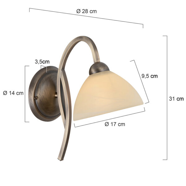 Steinhauer Capri wandlamp - ⌀17 cm - 31 cm hoog - incl. snoer - brons en crème - Image 5