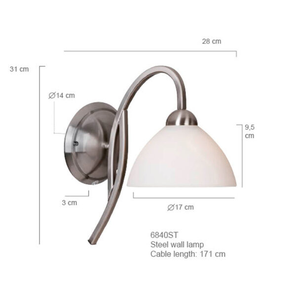 Steinhauer Capri wandlamp - ⌀17 cm - 31 cm hoog - incl. snoer - staal - Image 4