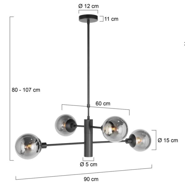 Steinhauer Constellation hanglamp – ø 90 cm – Draaibaar,In hoogte verstelbaar (na installatie) – E27 + GU10 – smokeglas en zwart - Image 7