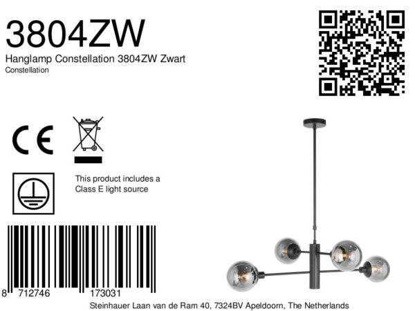Steinhauer Constellation hanglamp – ø 90 cm – Draaibaar,In hoogte verstelbaar (na installatie) – E27 + GU10 – smokeglas en zwart - Image 8