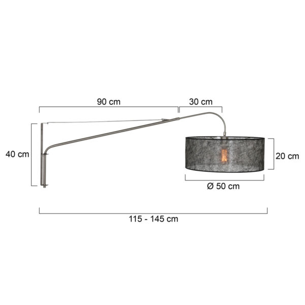 Steinhauer Gramineus wandlamp - met lange arm - uitschuifbaar - met zwarte kap - 120 cm diep - E27 - staal - Image 5