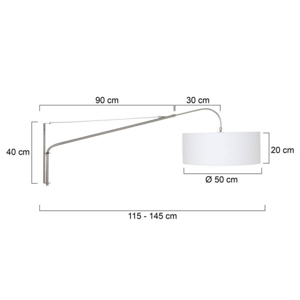 Steinhauer Gramineus wandlamp - met lange arm - met witte kap - 120 cm diep - uitschuifbaar - E27 - staal - Image 5