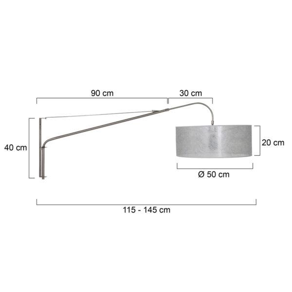 Steinhauer Gramineus wandlamp - met lange arm - met zilveren kap - 120 cm diep - E27 - uitschuifbaar - staal - Image 5