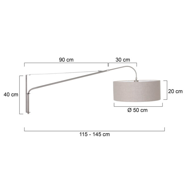 Steinhauer Gramineus wandlamp - met lange arm - met beige kap - 120 cm diep - uitschuifbaar - E27 - staal - Image 5