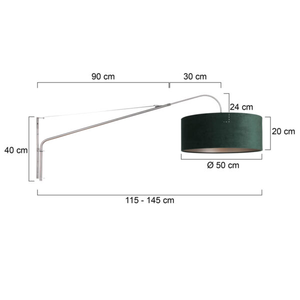 Steinhauer Elegant Classy wandlamp - kap ⌀50 cm - uittrekbaar tot 145 cm - zwart/wit snoer met schakelaar - staal en groen - Image 6
