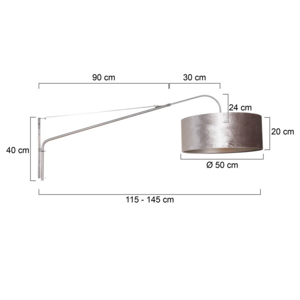 Steinhauer Elegant Classy wandlamp - kap ⌀50 cm - uittrekbaar tot 145 cm - zwart/wit snoer met schakelaar - staal en zilver - Image 6