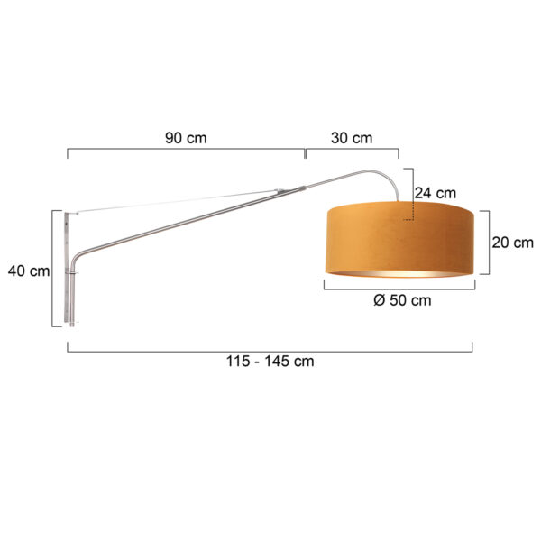Steinhauer Elegant Classy wandlamp - kap ⌀50 cm - uittrekbaar tot 145 cm - zwart/wit snoer met schakelaar - staal en okergeel - Image 6