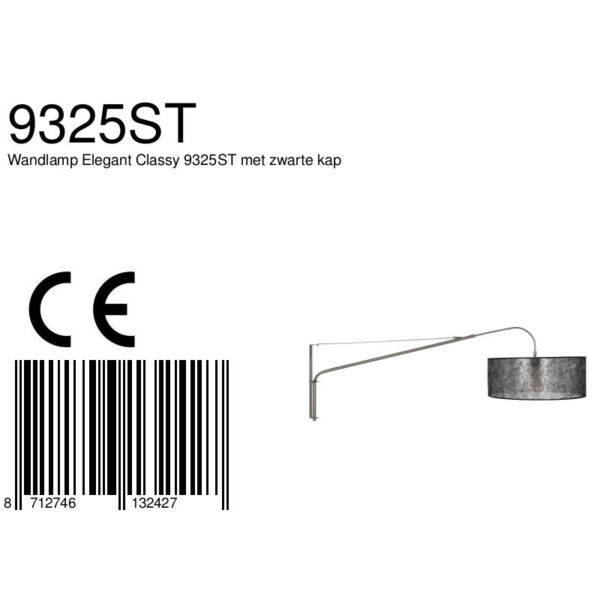 Steinhauer Gramineus wandlamp - met lange arm - uitschuifbaar - met zwarte kap - 120 cm diep - E27 - staal - Image 6
