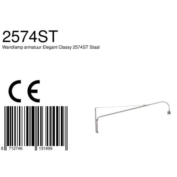 Steinhauer Gramineus wandlamp - zwenkarm - 130cm lang - E27 - zonder kap - staal - Image 6