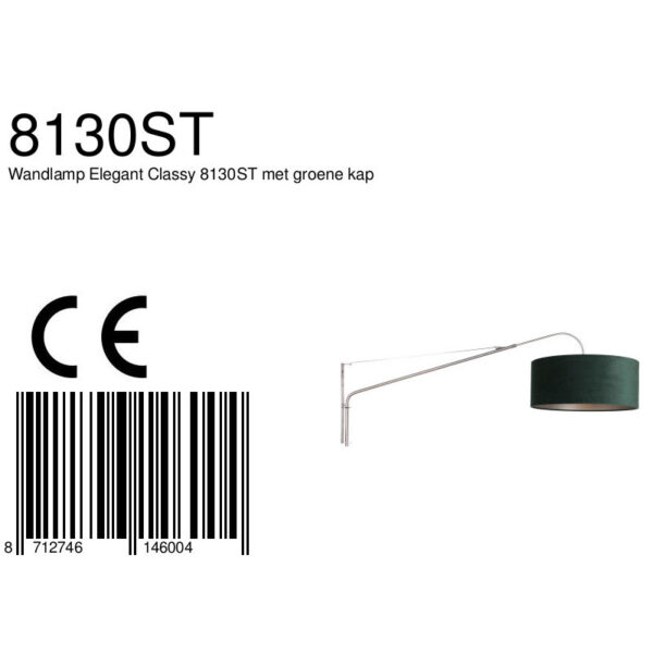 Steinhauer Elegant Classy wandlamp - kap ⌀50 cm - uittrekbaar tot 145 cm - zwart/wit snoer met schakelaar - staal en groen - Image 7
