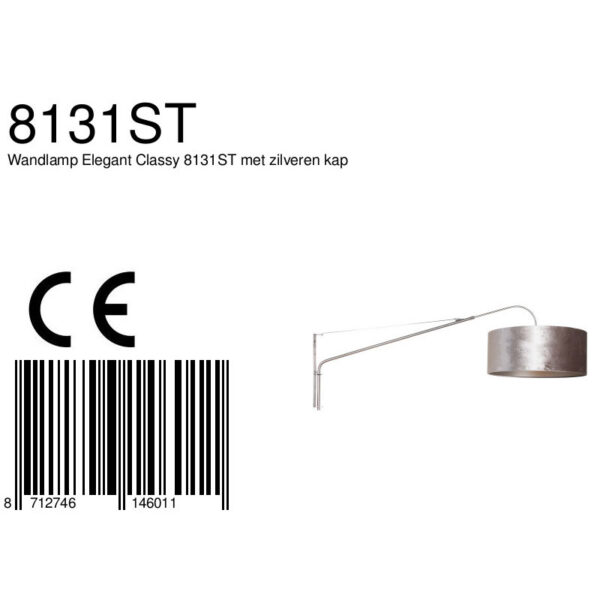 Steinhauer Elegant Classy wandlamp - kap ⌀50 cm - uittrekbaar tot 145 cm - zwart/wit snoer met schakelaar - staal en zilver - Image 7