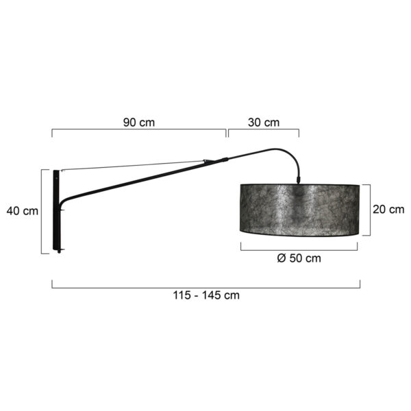 Steinhauer Gramineus wandlamp - met lange arm - uitschuifbaar - 120 cm diep - E27 - zwart - Image 5