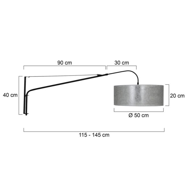 Steinhauer Gramineus wandlamp - met lange arm - met zilveren kap - 120 cm diep - E27 - zwart - Image 5