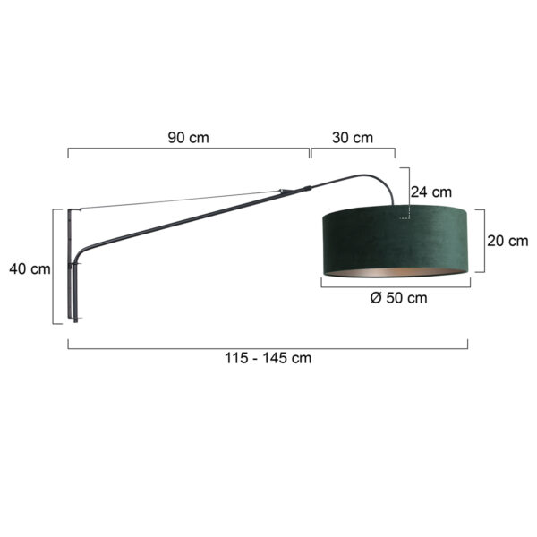 Steinhauer Elegant Classy wandlamp - kap ⌀50 cm - uittrekbaar tot 145 cm - zwart/wit snoer met schakelaar - zwart en groen - Image 6