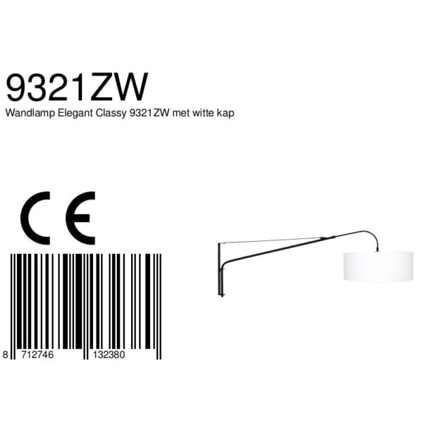 Steinhauer Gramineus wandlamp - met lange arm - met witte kap - 120 cm diep - E27 - zwart - Image 6