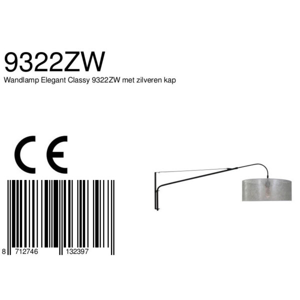 Steinhauer Gramineus wandlamp - met lange arm - met zilveren kap - 120 cm diep - E27 - zwart - Image 6