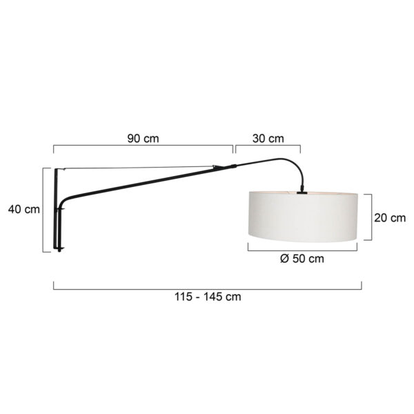 Steinhauer Gramineus wandlamp - met lange arm - met crème kap - 120 cm diep - E27 - zwart - Image 6