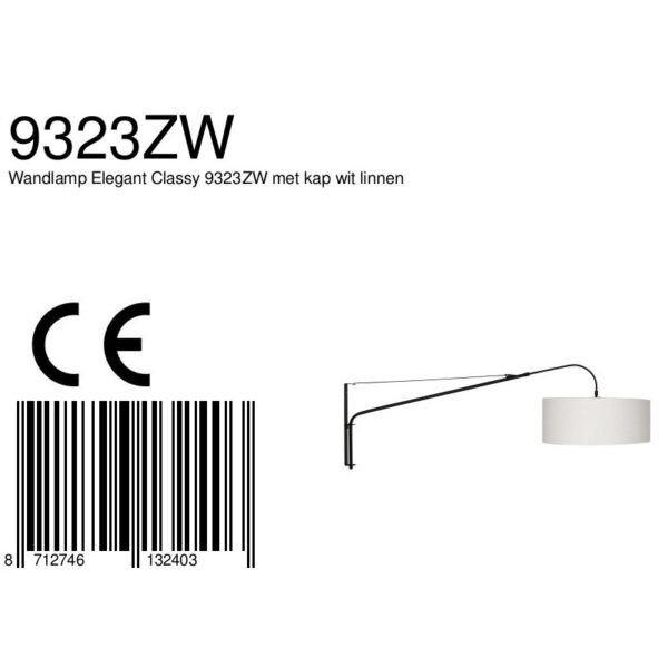 Steinhauer Gramineus wandlamp - met lange arm - met crème kap - 120 cm diep - E27 - zwart - Image 7