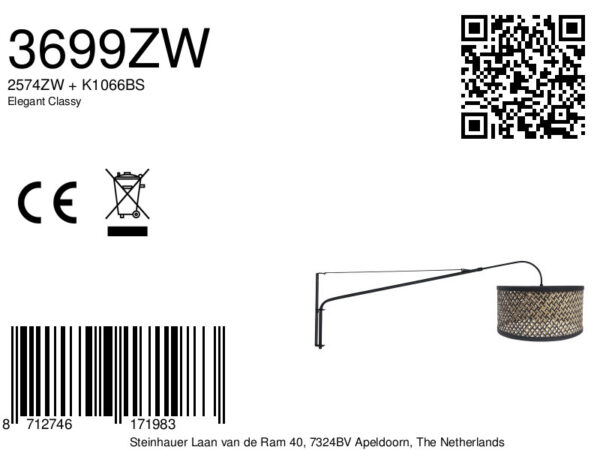 Steinhauer Elegant classy wandlamp – E27 (grote fitting) – naturel en zwart - Image 7
