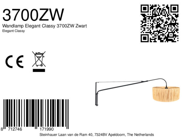 Steinhauer Elegant classy wandlamp – In hoogte verstelbaar – E27 (grote fitting) – naturel en zwart - Image 7