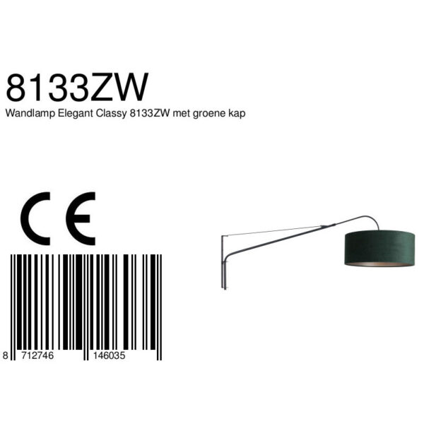 Steinhauer Elegant Classy wandlamp - kap ⌀50 cm - uittrekbaar tot 145 cm - zwart/wit snoer met schakelaar - zwart en groen - Image 7
