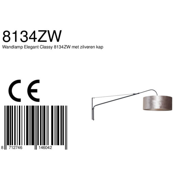 Steinhauer Elegant Classy wandlamp - kap ⌀50 cm - uittrekbaar tot 145 cm - zwart/wit snoer met schakelaar - zwart en zilver - Image 7