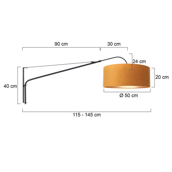 Steinhauer Elegant Classy wandlamp - kap ⌀50 cm - uittrekbaar tot 145 cm - zwart/wit snoer met schakelaar - zwart en okergeel - Image 7