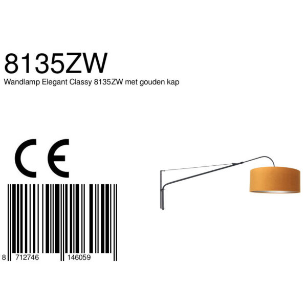 Steinhauer Elegant Classy wandlamp - kap ⌀50 cm - uittrekbaar tot 145 cm - zwart/wit snoer met schakelaar - zwart en okergeel - Image 9