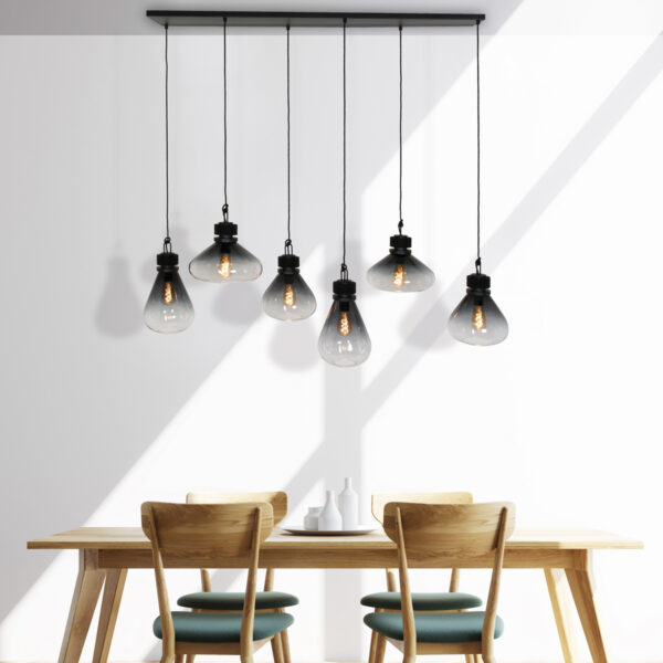 Steinhauer Flere hanglamp - zeslichts - E27 - in  hoogte verstelbaar - 140 cm breed - rookglas - Image 17