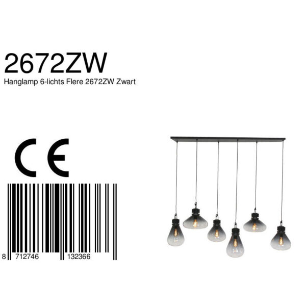 Steinhauer Flere hanglamp - zeslichts - E27 - in  hoogte verstelbaar - 140 cm breed - rookglas - Image 8