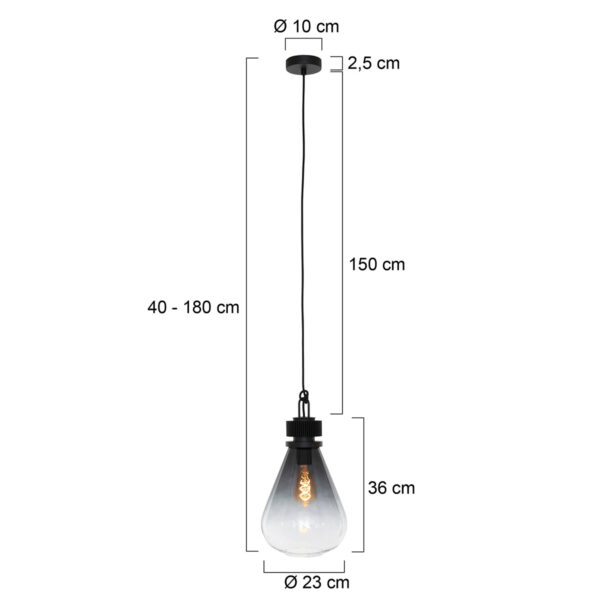Steinhauer Flere hanglamp - E27 - in  hoogte verstelbaar - ⌀23 cm - rookglas - Image 5
