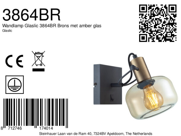Steinhauer Glaslic wandlamp –– brons en zwart - Image 2