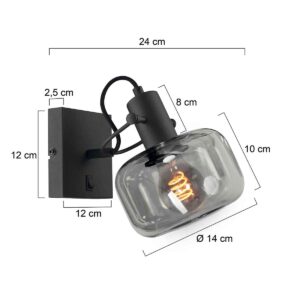 Steinhauer Glaslic wandlamp – E27 (grote fitting) – Zwart