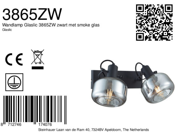 Steinhauer Glaslic wandlamp –– smokeglas en zwart - Image 7