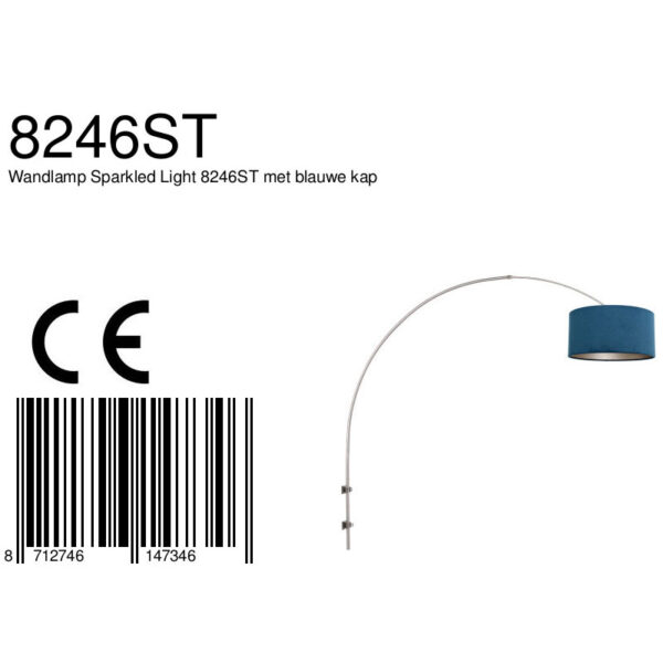 Steinhauer Sparkled Light wandlamp - booglamp - verstelbaar - staal met blauwe kap - Afbeelding 6