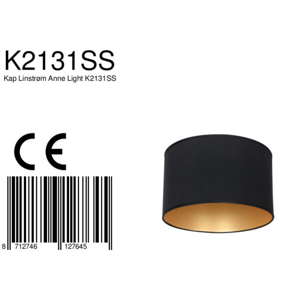 Anne Lighting lampenkap - gladde stof - gouden binnenzijde - kap Ø30 cm - 20 cm hoog - zwart - Image 6