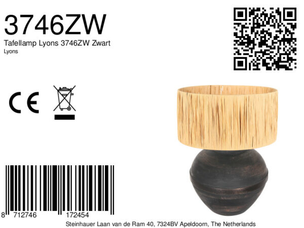 Tafellamp met zwarte bolvoet en rotan kap Steinhauer Lyons - Image 7